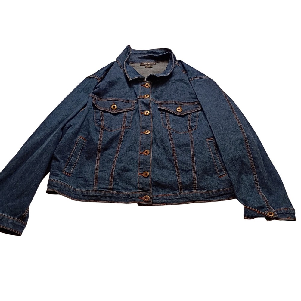 Ashley Stewart Denim Jacket Dark Wash Stretch Women's Trucker Plus Size 22/24